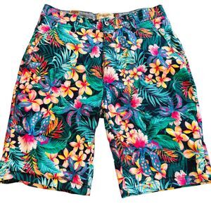 Hudson & Barrow Mens Size 30 Flat Front Tropical Floral Colorful Shorts NWT